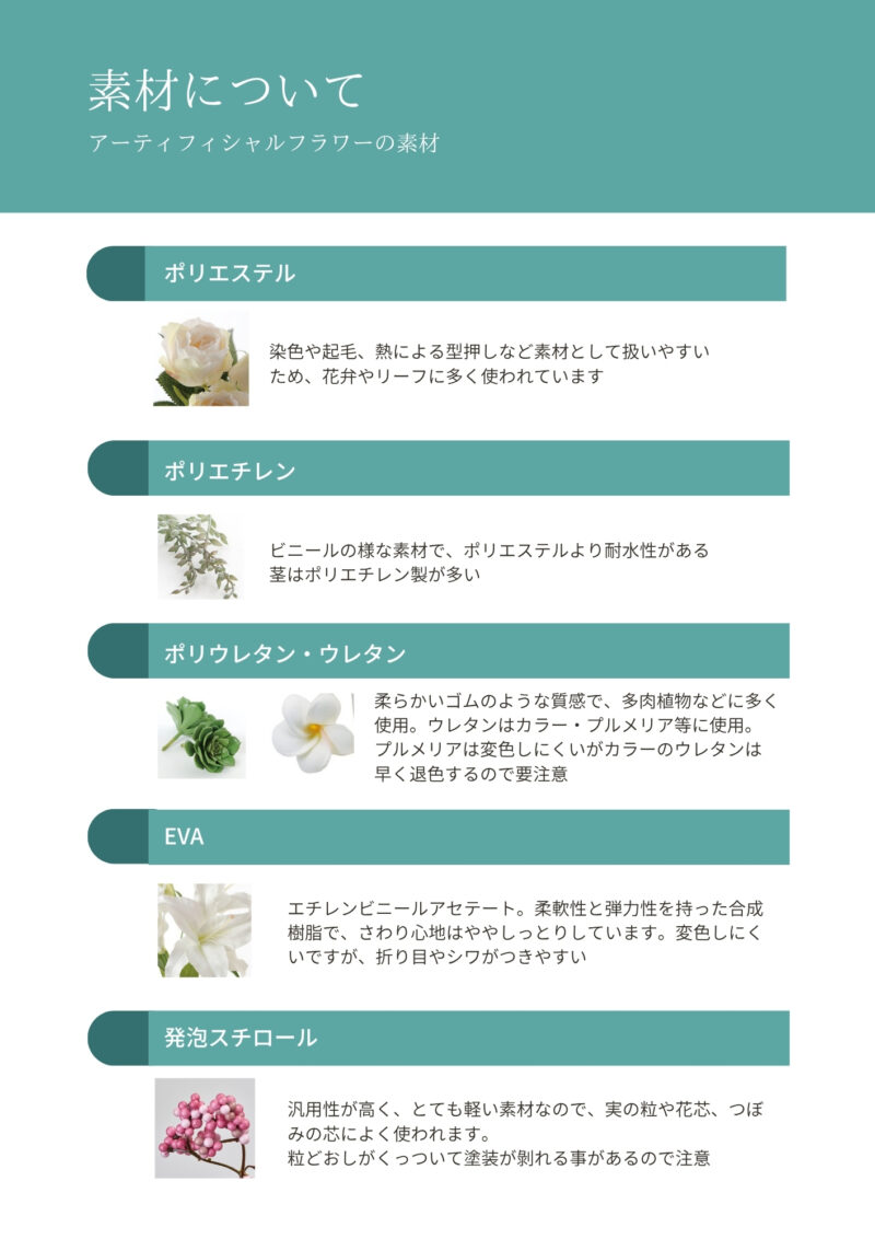 アーティフィシャルフラワーの素材